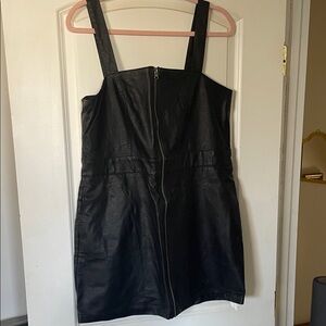 wild fable Black Faux Leather Mini Dress with Front Zip